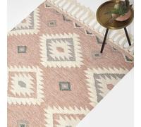 HOMESCAPES Tapis Kilim en Laine Pali, Tapis rectangulaire 120x170 cm, Tapis Rose Artisanal