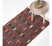 HOMESCAPES Tapis Kilim imprimé Terracotta Noir et Marron 66 x 200 cm