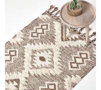 HOMESCAPES Tapis Kilim Lhassa tissé main en laine et coton, marron et crème, 90 x 150 cm