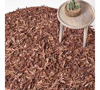 HOMESCAPES Tapis Moderne (150cm) Decoration Tapis Rond en Cuir Authentique et Poils Longs. Couleur Marron