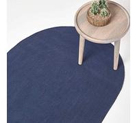 HOMESCAPES Tapis Ovale Artisanal tissé à Plat en Coton Bleu Marine pour la Chambre ou Le Salon, 50 x 80 cm