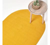 HOMESCAPES Tapis Ovale Artisanal tissé à Plat en Coton Jaune Moutarde pour la Chambre ou Le Salon, 50 x 80 cm
