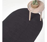 HOMESCAPES Tapis Ovale Artisanal tissé à Plat en Coton Noir pour la Chambre ou Le Salon, 110 x 170 cm