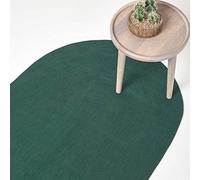 HOMESCAPES Tapis Ovale Artisanal tissé à Plat en Coton Vert Anglais pour la Chambre ou Le Salon, 90 x 150 cm