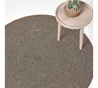 HOMESCAPES Tapis Rond Artisanal tissé à Plat en Coton Beige et Noir pour la Chambre ou Le Salon, 150 cm