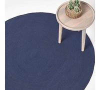 HOMESCAPES Tapis Rond Artisanal tissé à Plat en Coton Bleu Marine pour la Chambre ou Le Salon, 150 cm