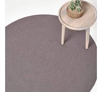 HOMESCAPES Tapis Rond Artisanal tissé à Plat en Coton Gris pour la Chambre ou Le Salon, 150 cm