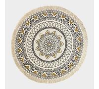 HOMESCAPES Tapis Rond Mandala Noir et Jaune en 100% Coton, Tapis Ethnique à Motifs géométriques 145 cm