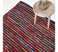 HOMESCAPES - Tapis tissé Chindi Multicolore, Fabrication Artisanale - Folk - 120 x 170 cm