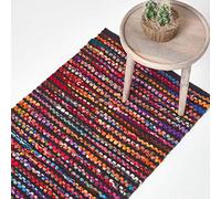 HOMESCAPES - Tapis tissé Chindi Multicolore, Fabrication Artisanale - Folk - 66 x 200 cm