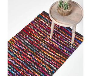 HOMESCAPES - Tapis tissé Chindi Multicolore, Fabrication Artisanale - Folk - 66 x 200 cm