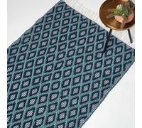 HOMESCAPES Tapis tissé Tula avec motif 3D en losange 120 x 170 cm - Tapis recyclé bleu-pétrole