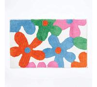 HOMESCAPES - Tapis Tufté - 100% Coton - Multiples Fleurs Colorées - Orange Rose Bleu - 50 x 80 cm - Tapis Salle de Bains ou Tapis Enfant