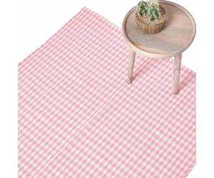 HOMESCAPES - Tapis Vichy Carreaux - 100% Coton - Tissé à la Main - Rose Blanc - 70 x 120 cm - Lavable à la Maison - Grand Tapis pour Chambre d'enfants ou pour Salle de Bains