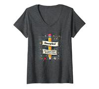 Homeschool Mom: Enseignant sans salaire Éducation drôle T-Shirt avec Col en V, Femme, Chiné Foncé, S