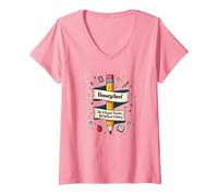 Homeschool Mom: Enseignant sans salaire Éducation drôle T-Shirt avec Col en V, Femme, Rose, XL