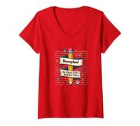 Homeschool Mom: Enseignant sans salaire Éducation drôle T-Shirt avec Col en V, Femme, Rouge, XL