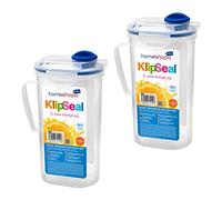 HomeShopa - Lot de 2 carafes à eau rectangulaires en plastique sans BPA, couvercle rabattable, anti-fuite et hermétique, pour porte réfrigérateur, 2L, transparent/bleu