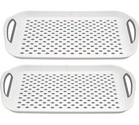 HOMESHOPA Lot de 2 plateaux de service rectangulaires en plastique antidérapant, surface en caoutchouc solide, poignées faciles à saisir, gris