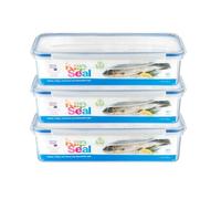 HOMESHOPA Lot de 3 boîtes de conservation rectangulaires en plastique de 1,1 l avec couvercles, sans BPA, empilables et hermétiques, passent au micro-ondes et au congélateur et au lave-vaisselle