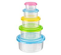 Homeshopa Lot de 5 récipients alimentaires ronds réutilisables en plastique avec couvercles, hermétiques, empilables, anti-fuite, passent au micro-ondes, au congélateur, au lave-vaisselle