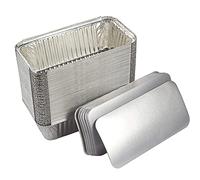 HOMESmith Lot de 10 plateaux en aluminium avec couvercles, solides et grands, conteneurs jetables pour aliments à emporter avec couvercle, rectangulaire de 1 litre