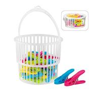 HomeSmith - Pinces à Linge avec Panier - Pinces à Linge Douces pour Corde à Linge - Épingle à Linge colorée dans Le Panier à Linge avec poignée - Lot de 36, HSmith-115