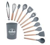 HOMESOFT Lot Ustensiles de Cuisine, 12 pièces, Silicone et Bois (Gris)