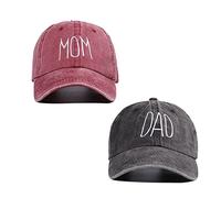 HomeSoGood DAD MOM Lot de 2 casquettes de baseball brodées réglables vintage en denim délavé avec protection solaire, noir, Taille unique