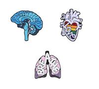 HomeSoGood Lot de 3 pin's en émail en forme de cœur, cerveau, poumon, bijoux pour médecins amis, métal, sans pierre précieuse