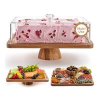 HOMESPHERE Présentoir à gâteau rectangulaire en bois d'acacia avec couvercle - Présentoir à gâteau 2 en 1 - Ensemble de présentation de table à dessert et planche à charcuterie pour fromage, frites,