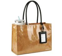 HOMESPON Sac à Main PVC Femme Cabas en Papier Kraft avec Fermeture Éclair Anse pour Travail Études et Quotidien