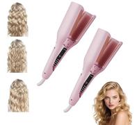 Homessencials Hair Styling Tool with Negative Ionic Technology, French Curls Iron, 3D Curling Iron for Quickly Creating Smooth Waves, 4 Gears Double-Sided Heating Lasting in 24 Hrs (Pink * 2Pcs)