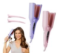 Homessencials Hair Styling Tool with Negative Ionic Technology, French Curls Iron, 4 Gears Double-Sided Heating, for Quickly Creating Smooth Waves (Pink+Purple)