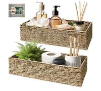 HOMESTEAD Lot de 2 paniers de rangement rectangulaires en jonc de mer pour chambre à coucher, salon, salle de bain, étagères