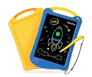 HOMESTEC AstroDraw Jouet Enfants 2 3 4 5 6 Ans, 1ères Dessin et Écriture jouet, Tablette D'écriture LCD, Non salissant, Cadeau Anniversaire Noël pour Garçon et Fille (Bleu/Jaune)