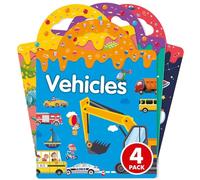 HOMESTEC Jouet Enfant Gommettes Repositionnables - 4 Thèmes Educatifs, Animaux, Espace, Véhicules, Dinosaures - Stickers Réutilisables et Imperméables - Livrets avec Poignée Portable - 2-6 Ans