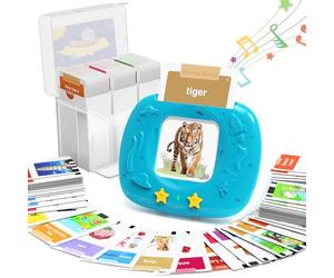 HOMESTEC Jouets éducatifs de la Parole pour Tout-Petits, Cartes-Flash réalistes améliorées, Mots à Vue Anglais avec des Sons, Accent Britannique, kit Montessori pour Enfants d'âge préscolaire (Bleu)