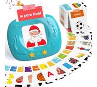 HOMESTEC Jouets éducatifs de la Parole pour Tout-Petits, Cartes-Flash réalistes améliorées, Mots visuels français avec Sons, Accent français, kit Jeu Montessori pour Enfants d'âge préscolaire (Bleu)
