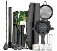 Homestia Ensemble de 9 shakers Boston en acier inoxydable noir Accessoires de chariot de bar : 530 ml et 800 ml Boston Shaker doseur + Shakers à boissons avec cartes de recettes pour boissons alcoolisées