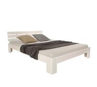 Homestyle4u 1821, Lit Double en Bois de pin Massif 140x200, Lit Double avec sommier à Lattes, Blanc, Pin Massif