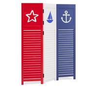 Homestyle4u 1824 Séparation de pièce Paravent 3 Parties, Motif Maritime, Blanc Bleu Rouge