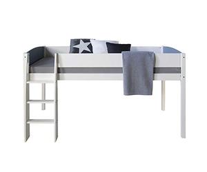 Homestyle4u 1845, Lit Superposé Lit Enfant 90x200 avec Chelle Lit de Jeunesse Blanc Gris