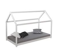 Homestyle4u 1849, Lit Cabane Enfant avec Sommier 90x200 Blanc, Maison Bébé
