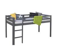 Homestyle4u Lit enfant 1861 – Lit mezzanine surélevé avec sommier, gris pin 90x200 cm