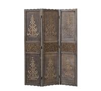 Homestyle4u 1890 Paravent - Séparateur de pièce - 3 pans - En bois sculpté - Marron