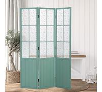 Homestyle4u 2013 - Paravent - Séparateur de pièces en bois - Turquoise - 3 compartiments