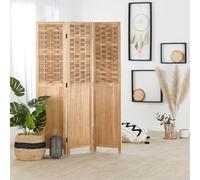 Homestyle4u 2019 Paravent en bois marron clair 3 pièces, aspect rotin, brise-vue