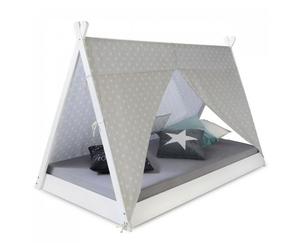 HomeStyle4U - 2084 - Lit enfant tipi avec matelas lit tente 90x200 lit ado toile gris blanc étoiles