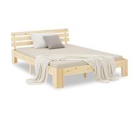 Homestyle4u 2192, Lit en Bois 120x200 cm Naturel Lit Double avec sommier à Lattes Pin Massif